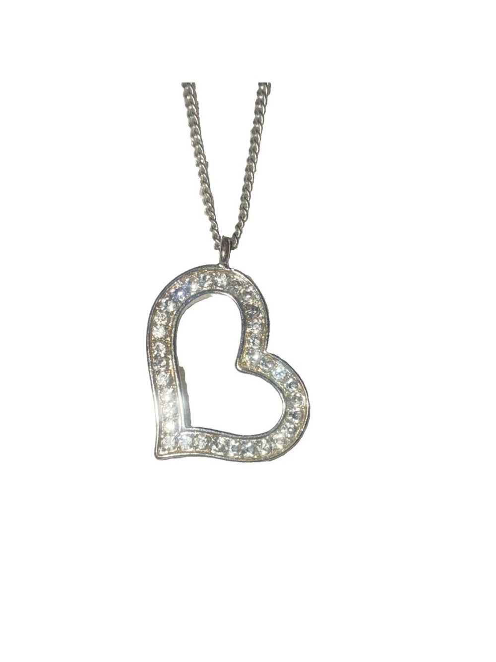 Open Heart Crystal Pendant Necklace in Silver - Women Jewelry